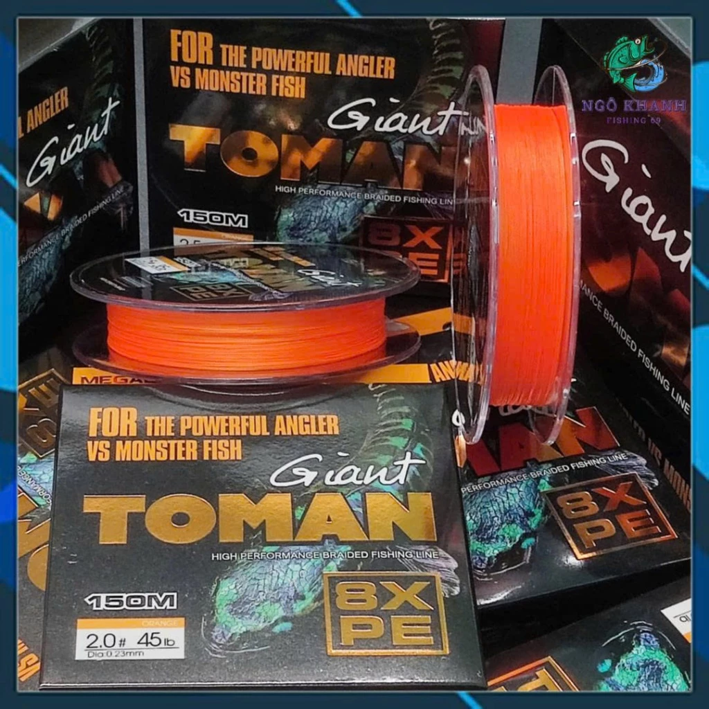 Dây PE câu cá Megabara Giant Toman X8 150m màu cam , dây dù Toman câu lure hàng chính hãng