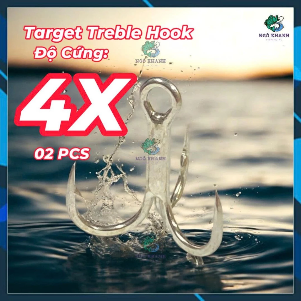 Lưỡi 3 Tiêu Target Treble Hook 4X , Lưỡi lắp mồi câu lure cá lóc, cá chẻm độ cứng 4X