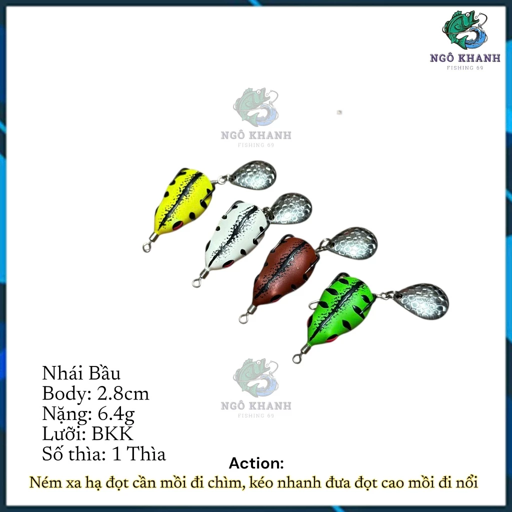 Mồi câu cá lóc Nhái Bầu 2.8cm - nặng 6.4g , nhái hơi lure lóc cao su Thái Lan - Hình ảnh 3