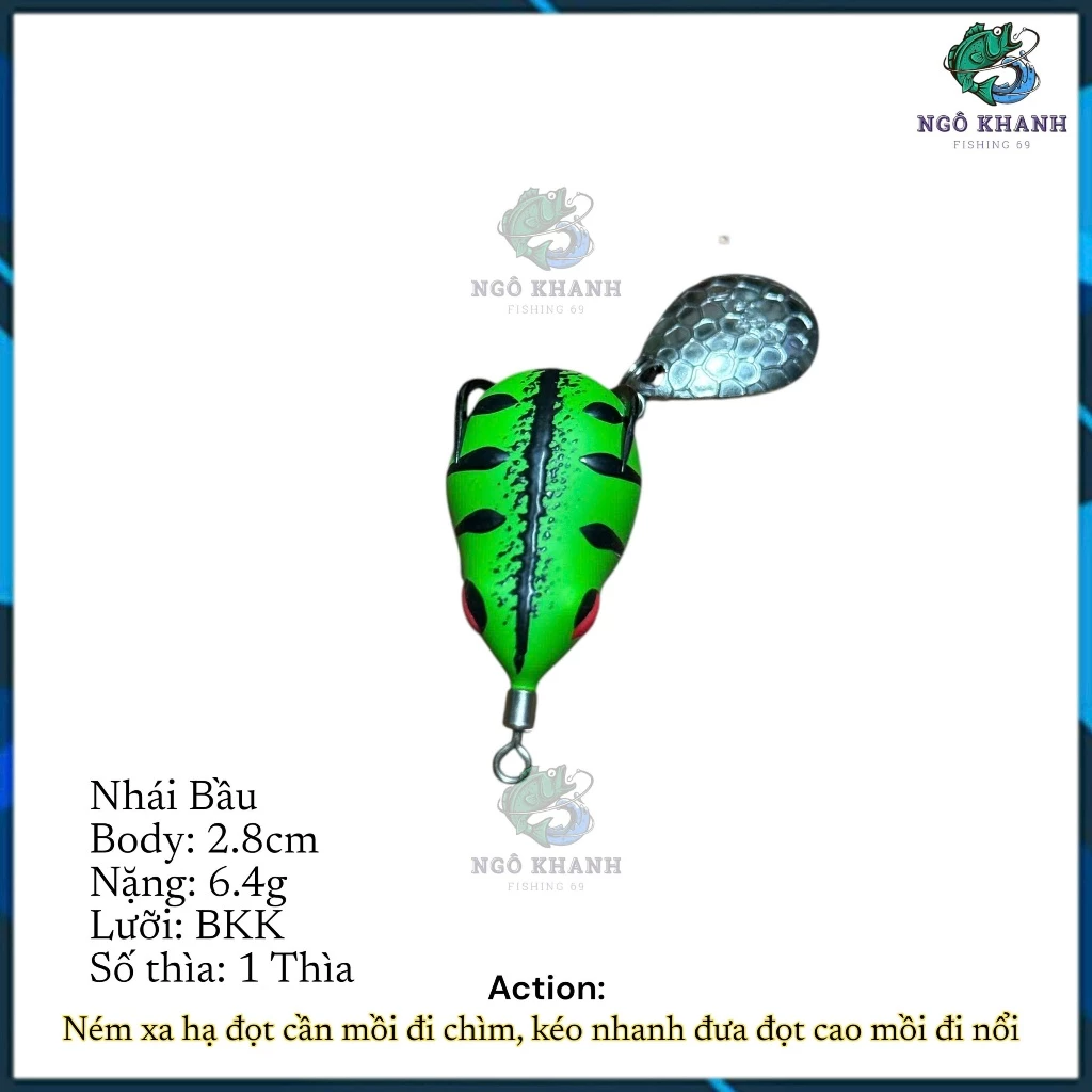 Mồi câu cá lóc Nhái Bầu 2.8cm - nặng 6.4g , nhái hơi lure lóc cao su Thái Lan - Hình ảnh 4