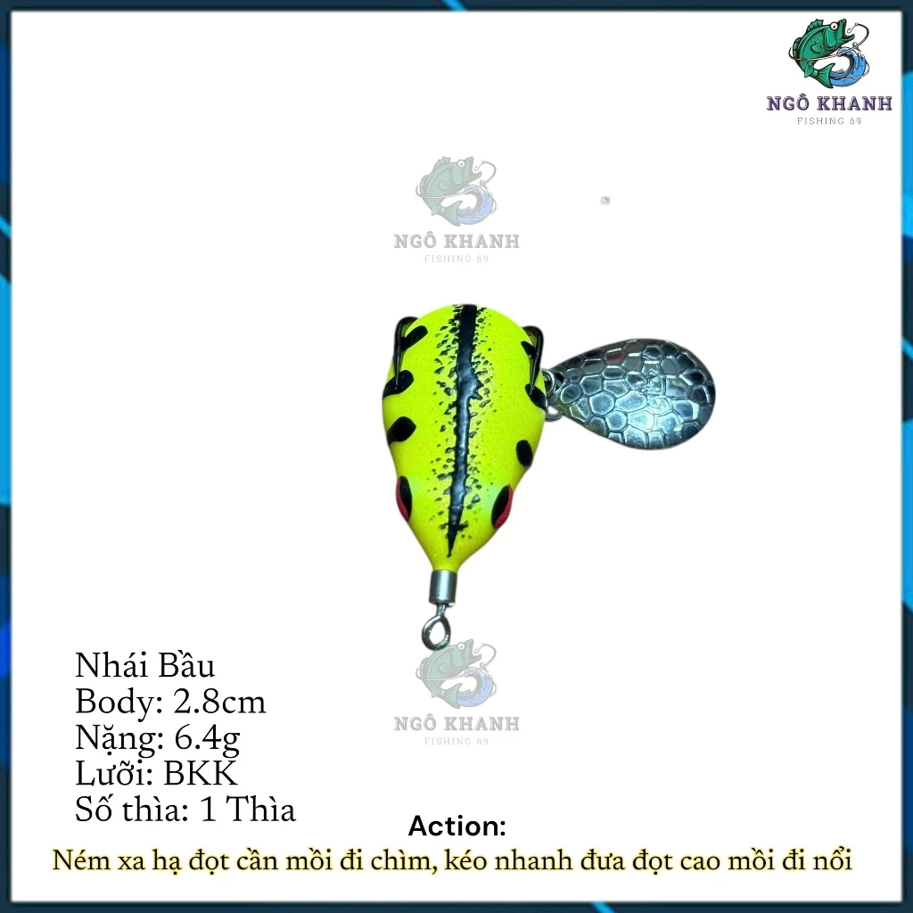 Mồi câu cá lóc Nhái Bầu 2.8cm - nặng 6.4g , nhái hơi lure lóc cao su Thái Lan - Hình ảnh 5