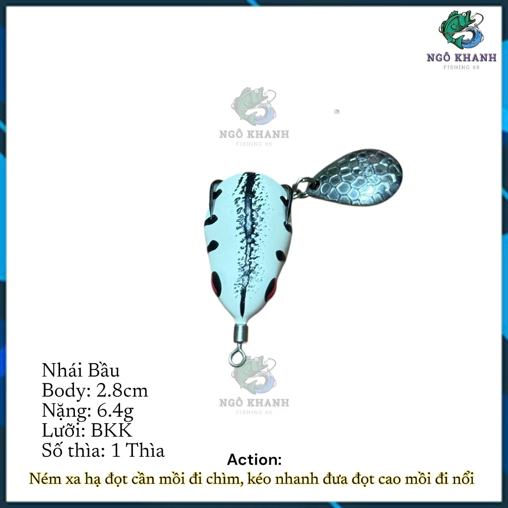 Mồi câu cá lóc Nhái Bầu 2.8cm - nặng 6.4g , nhái hơi lure lóc cao su Thái Lan - Hình ảnh 6