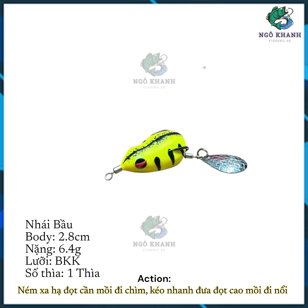 Mồi câu cá lóc Nhái Bầu 2.8cm - nặng 6.4g , nhái hơi lure lóc cao su Thái Lan - Hình ảnh 8