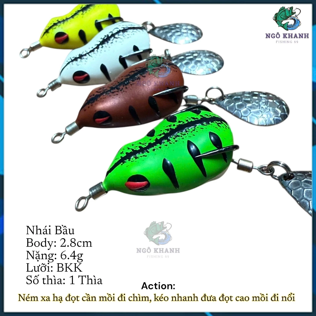 Mồi câu cá lóc Nhái Bầu 2.8cm - nặng 6.4g , nhái hơi lure lóc cao su Thái Lan - Hình ảnh 2