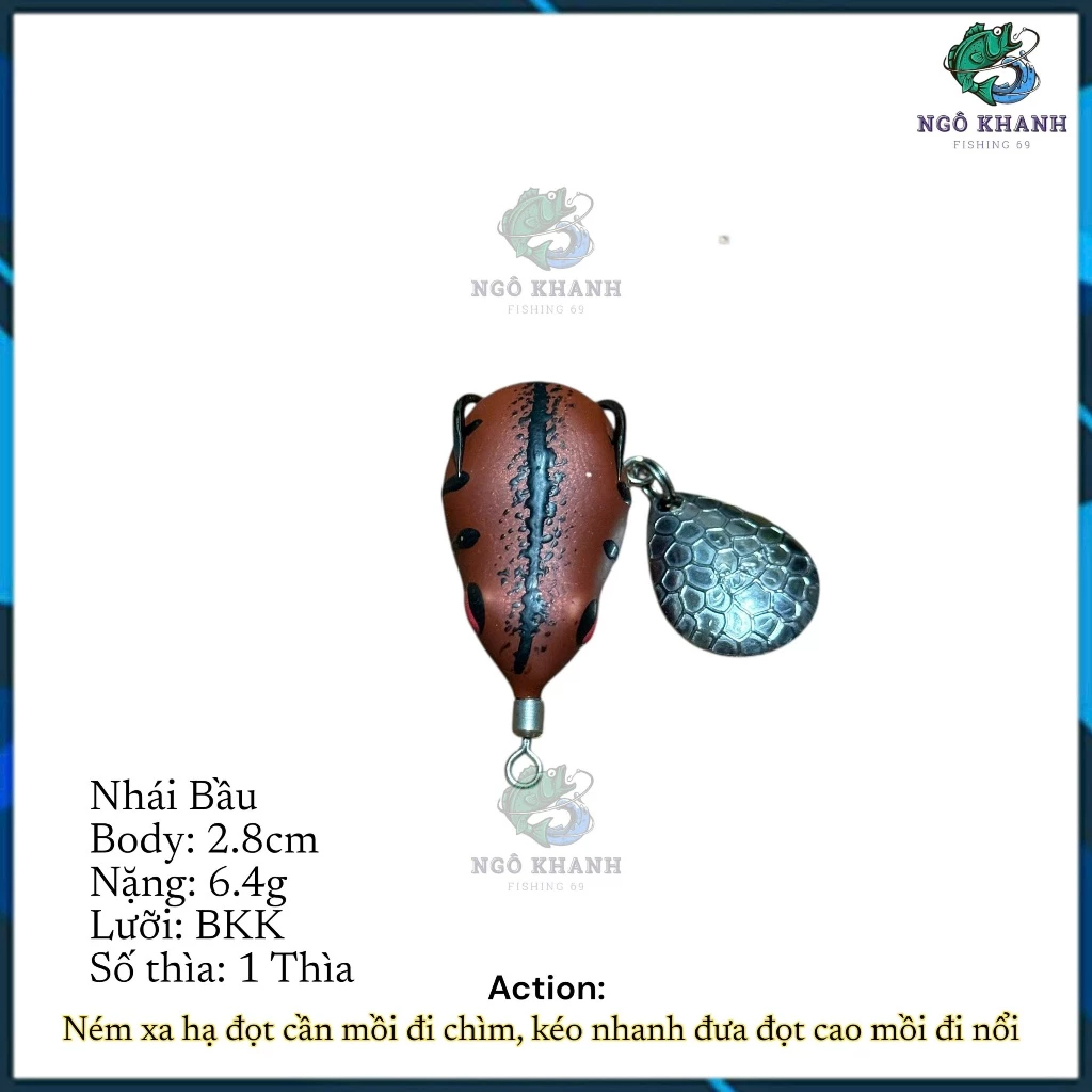 Mồi câu cá lóc Nhái Bầu 2.8cm - nặng 6.4g , nhái hơi lure lóc cao su Thái Lan - Hình ảnh 7