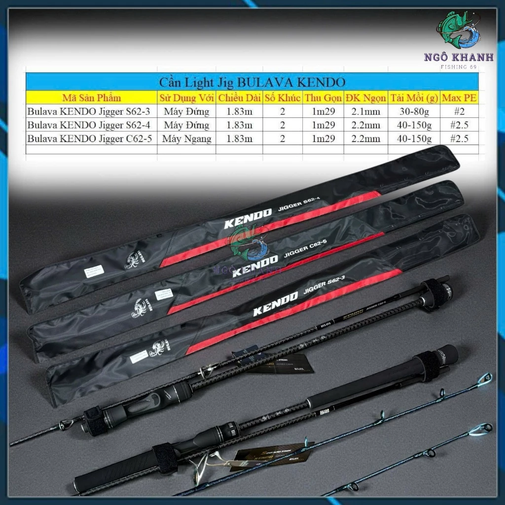 Cần Light Jig Bulava KENDO chuyên câu cá biển , Cần Jigging 2 khúc cắm gốc 1m83 Khoen Fụji Alconite - Hình ảnh 2