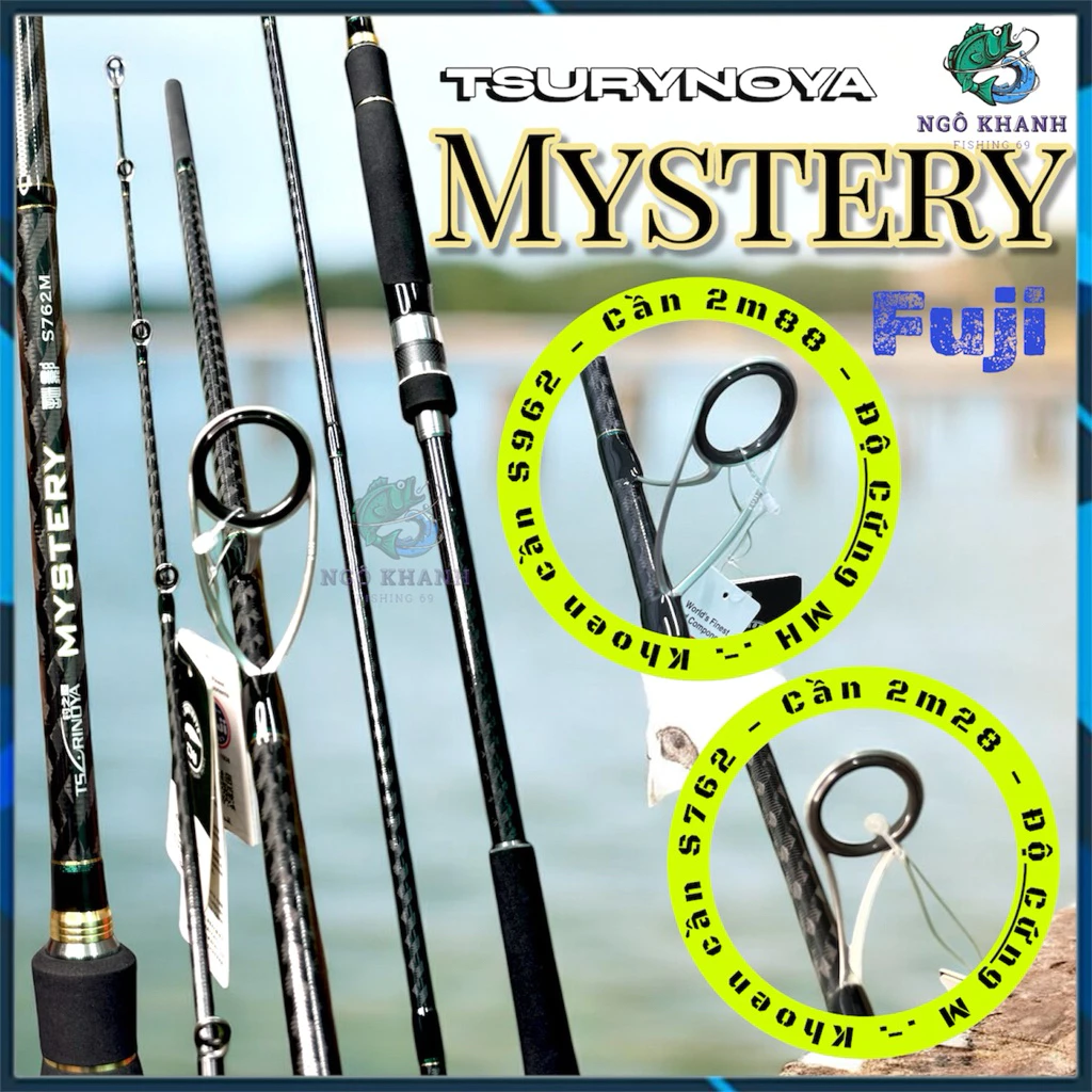 Cần câu lure MYSTERY phôi carbon xoắn X khoen Fuji chính hãng Tsurynoya
