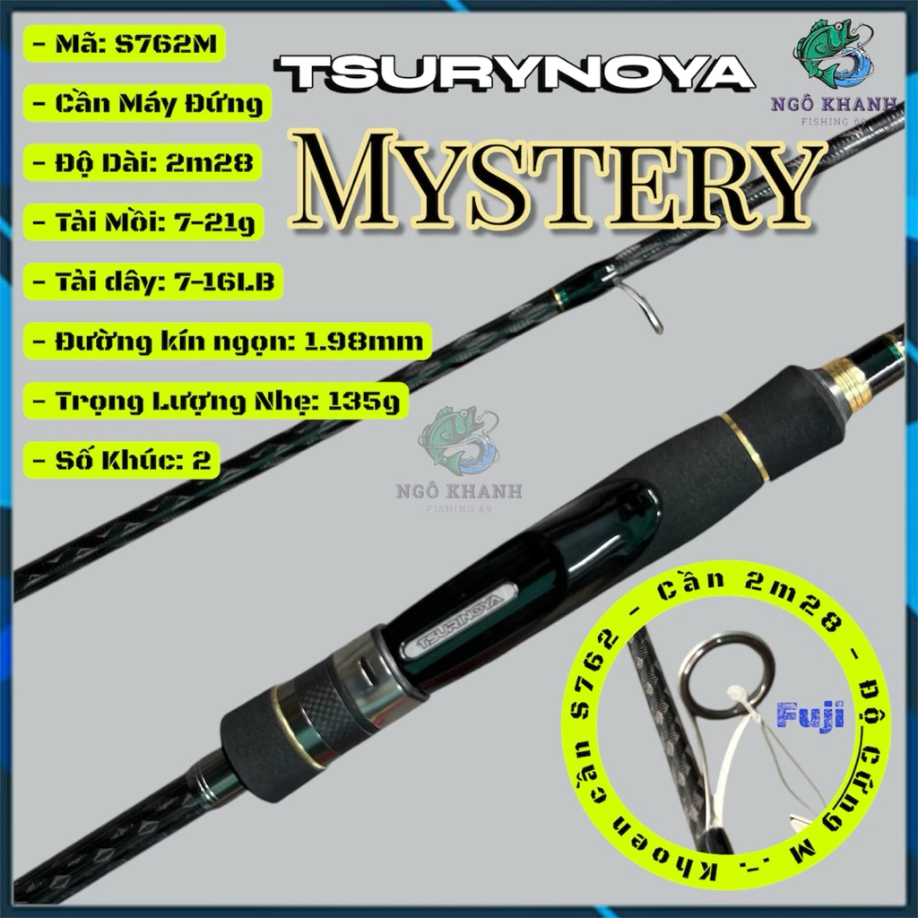 Cần câu lure MYSTERY phôi carbon xoắn X khoen Fuji chính hãng Tsurynoya - Hình ảnh 3