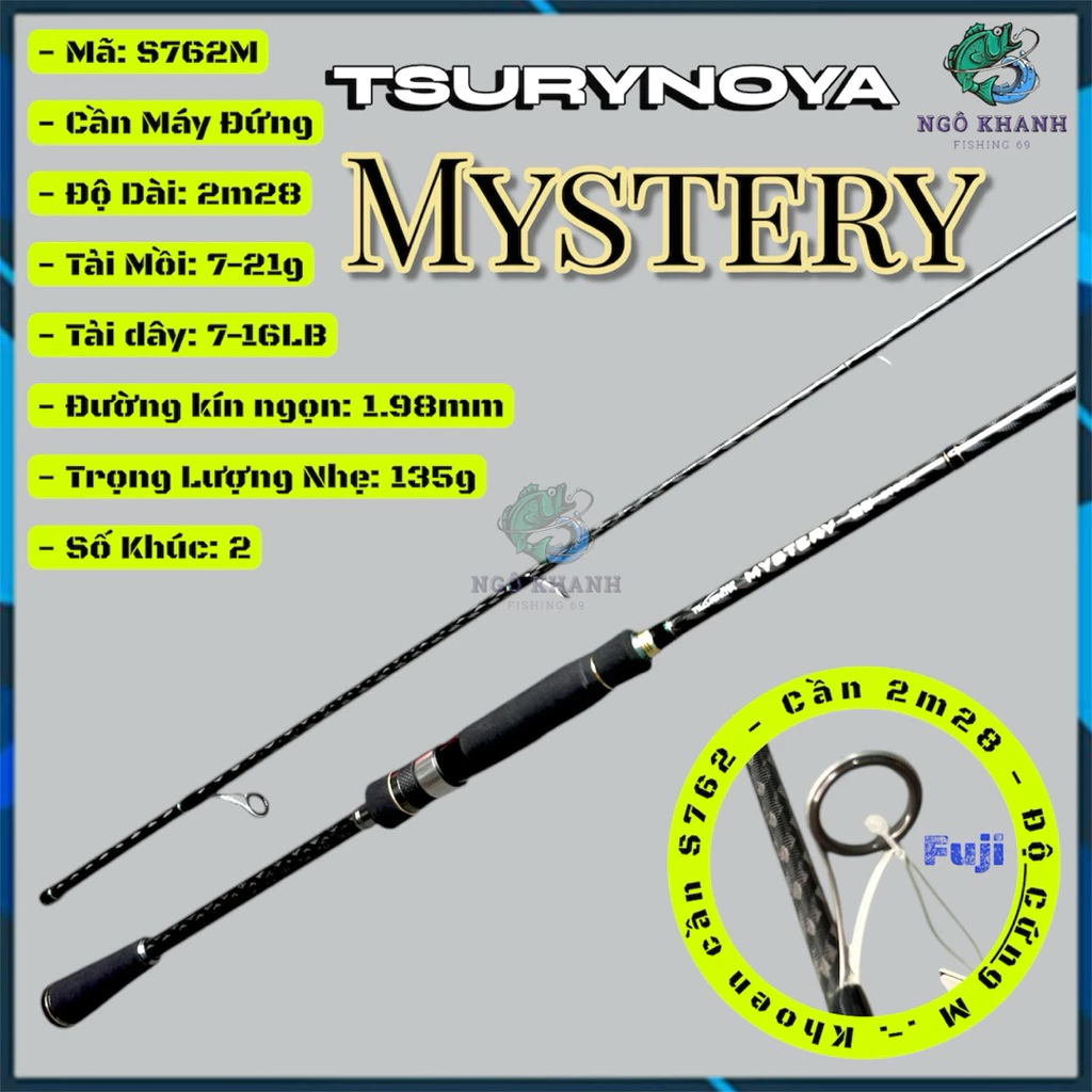 Cần câu lure MYSTERY phôi carbon xoắn X khoen Fuji chính hãng Tsurynoya - Hình ảnh 2
