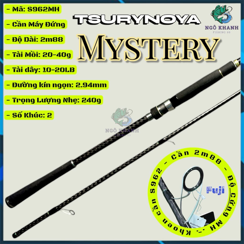 Cần câu lure MYSTERY phôi carbon xoắn X khoen Fuji chính hãng Tsurynoya - Hình ảnh 6