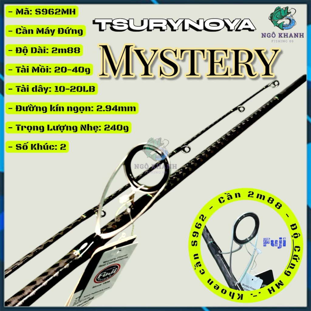 Cần câu lure MYSTERY phôi carbon xoắn X khoen Fuji chính hãng Tsurynoya - Hình ảnh 9