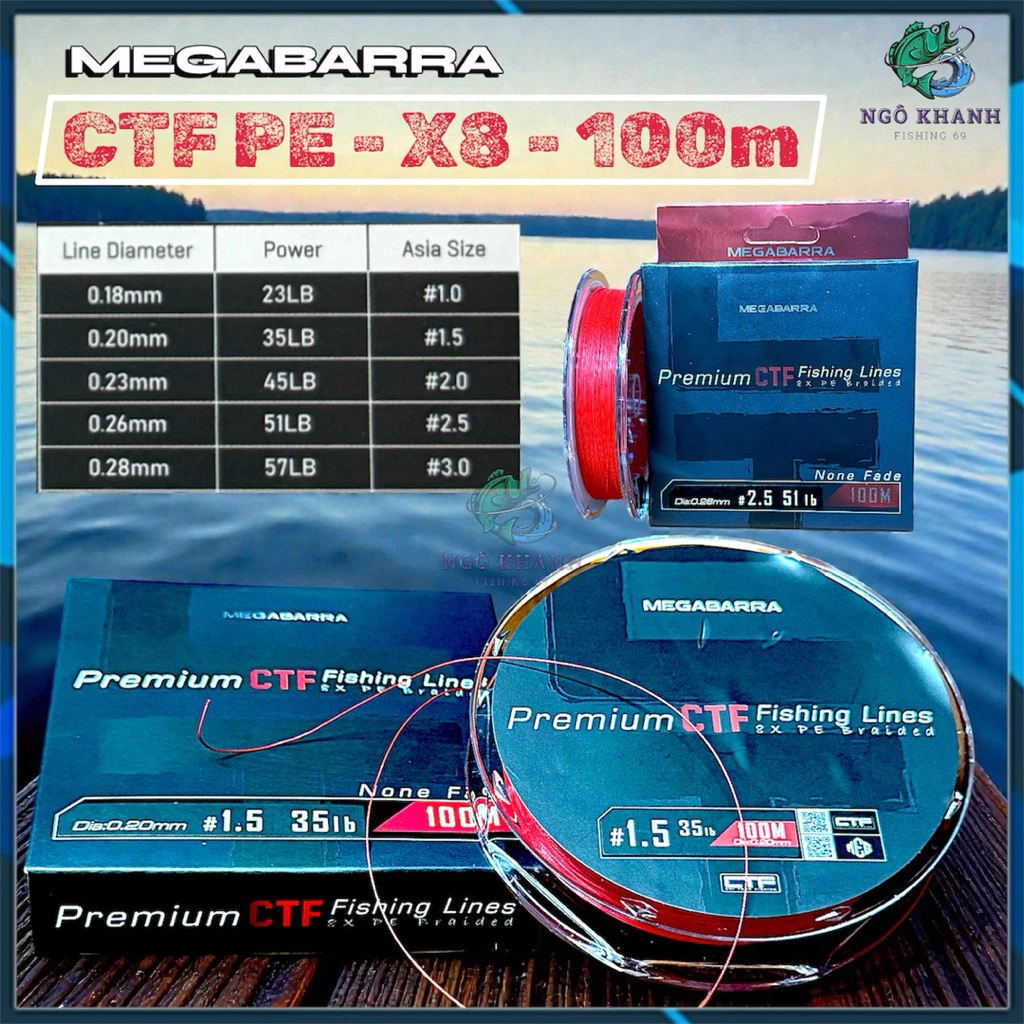 Dây PE câu cá Megabarra CTF PREMIUM X8 100m